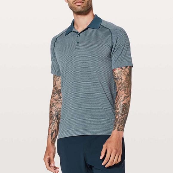 Lululemon Mens Get Outside Get Sweaty Metal Vent Tech Striped Polo Shirt Size‎ L - Picture 1 of 7